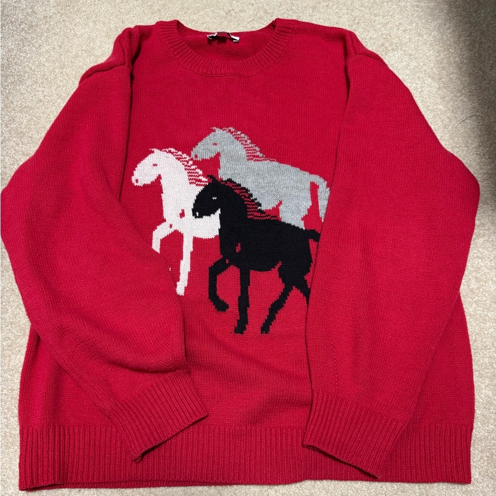 Red Sweater with Horse Design